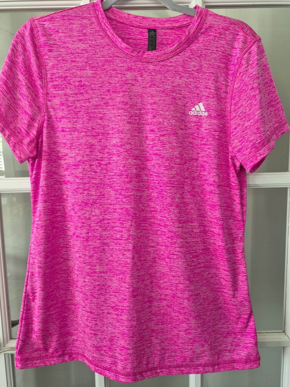 Adidas Women’s Pink Athletic T‑Shirt–Short Sleeve Performance Logo Tee (Size L)